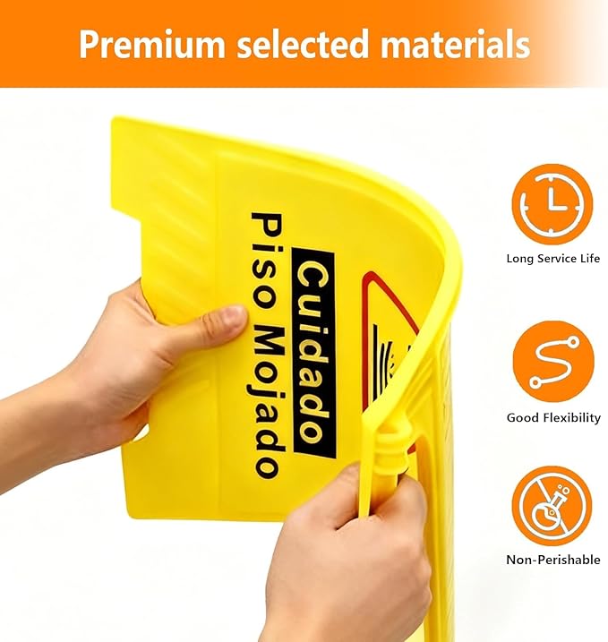 2 Pack Caution Wet Floor Sign, 24" Height, Bright Yellow, Double-Sided A-Frame Safety Caution Sign Commercial, Bilingual Caution Message