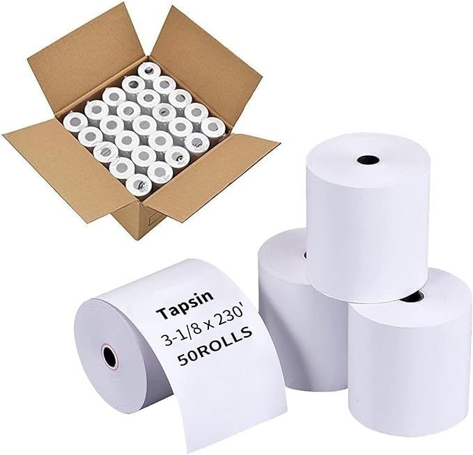 3-1/8" x 230' Thermal Receipt Paper, Pos Receipt Paper, Cash Register Rolls, Receipt Roll for 80mm Thermal POS Printer, 50 Rolls