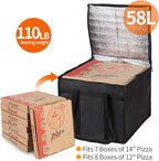 Bodaon Insulated Pizza Delivery Bag, 16" x 16" x 14" Pizza Warmer Bags for Carry Hot, Commercial Delivery Bag, Food Warmers for Parties, Pizza Pack Insulation, Pizza Carrier, Black, 1-Pack