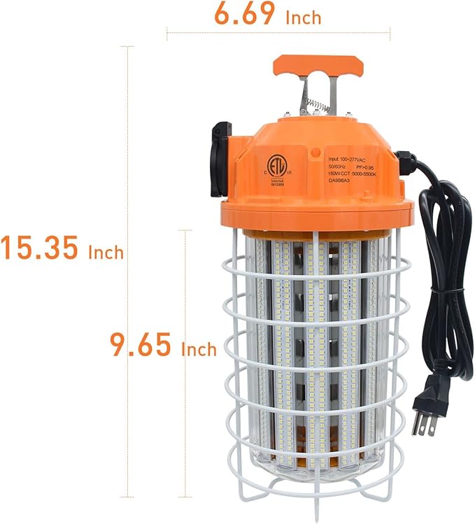 NS 150W High Bay Temporary LED Work Light 23550Lm 5000K Daylight White with Indoor and Outdoor Hook Portable Hanging Lighting for Construction Job Site¡­