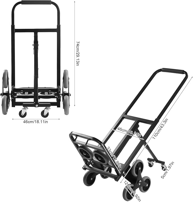 Folding Stair Climbing Dolly, Heavy Duty Stair Climbing Cart Dual-Purpose Cart 551 Lbs Capacity 33x40cm Extended Deck Dual-Wheel Support Bars Sturdy Wheels for Offices, Campsites, Event Venues