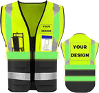 YOWESHOP High Reflective Visibility Safety Vest with Pockets and Zipper Custom Your Logo Safety Workwear