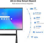 JAV Smart Board 4K UHD Interactive Whiteboard with EDLA Certification Built-in Android OS for Classroom Office Home Digital Display 8+128 GB for Hybrid Work (75 Inch)