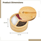 3-Compartment Wooden Salt and Pepper Box, Spice Condiment Holder with Spoon and Adsorptive Lid, 4.7 Inch Kitchen Storage for Seasonings