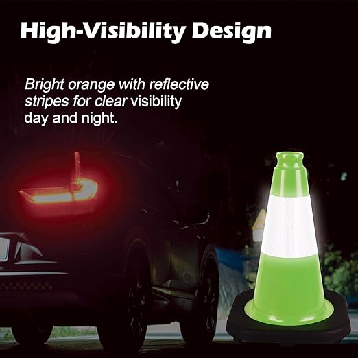 4 Pack 12 Inch Green PVC Traffic Cones Black Base Stable Durable, Sport Training Soccer Practice Kids Activities Markers Indoor Outdoor Use (4, Green, 12 Inch)
