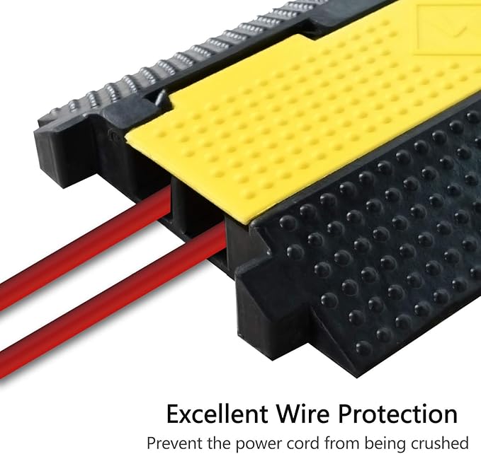 1 Pack Rubber Cable Ramp Hose Cable Protector Ramp 2 Channel 22000Lbs Load Capacity Traffic Speed Bump Wires Power Lines Extension Cord Cover for Indoor Outdoor