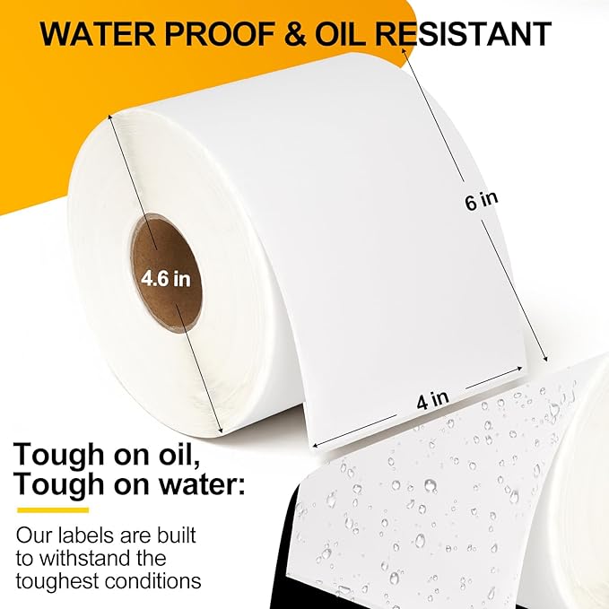 Qncz 1000 Pcs 4x6 Thermal Labels - 2 Rolls of 500, White Perforated & Smudge-Proof & Strong Adhesive Mailing Sticker Labels, Compatible with Rollo, Zebra, Jadens, Nelko