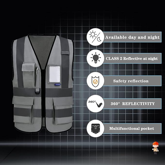 A-SAFETY high visibility reflective vest grey