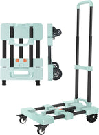 Heavy-Duty 500LB Capacity Hand Truck with One-Touch Retractable Handle & Extendable Plate, Portable Collapsible Dolly Cart with 4 Wheels w/Brakes Folding Luggage Cart for Travel/Home Use, Green