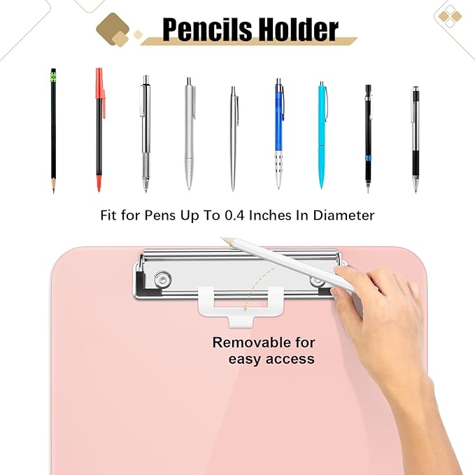 Hongri Plastic Clipboard with Pen Holder, Pink 8.5x11 Letter Size Clip Board for Classroom, Office, Students, Nurses and Women, Low Profile Clip, Size 12.5 x 9 in(Pack of 6)