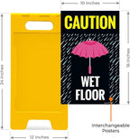 Caution Wet Floor Umbrella Sidewalk Sign Kit, 10x16 Inches, with A Frame Stand, Made in USA