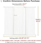 Lumizone Extra Tall Cat Gate 55.12" High Pressure Mounted Extra Wide 2025 New (17 Sizes) 1.37" Gap No Drilling Auto-Close One-Handed Operation Tall Pet Gate for Dogs(White, 55.12" H x 63.39"-67.71" W)