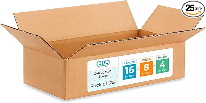 IDL Packaging - B-1684-25 Small Corrugated Shipping Boxes 16"L x 8”W x 4"H (Pack of 25) - Excellent Choice of Strong Packing Boxes for USPS, UPS, FedEx Shipping