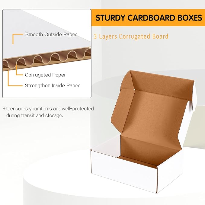 9x6x3 inch Small Shipping Boxes Set of 25, White Corrugated Cardboard Box Literature Mailer for Mailing Packing Moving and Storage