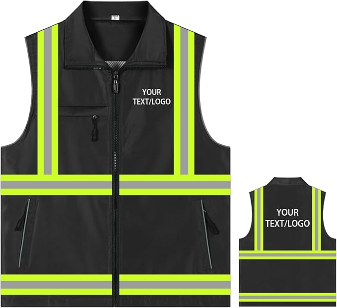 YOWESHOP Lightweight Zip-Up Safety Vest with Pockets for Outdoor Activities,Custom Logo Sleeveless Windbreaker