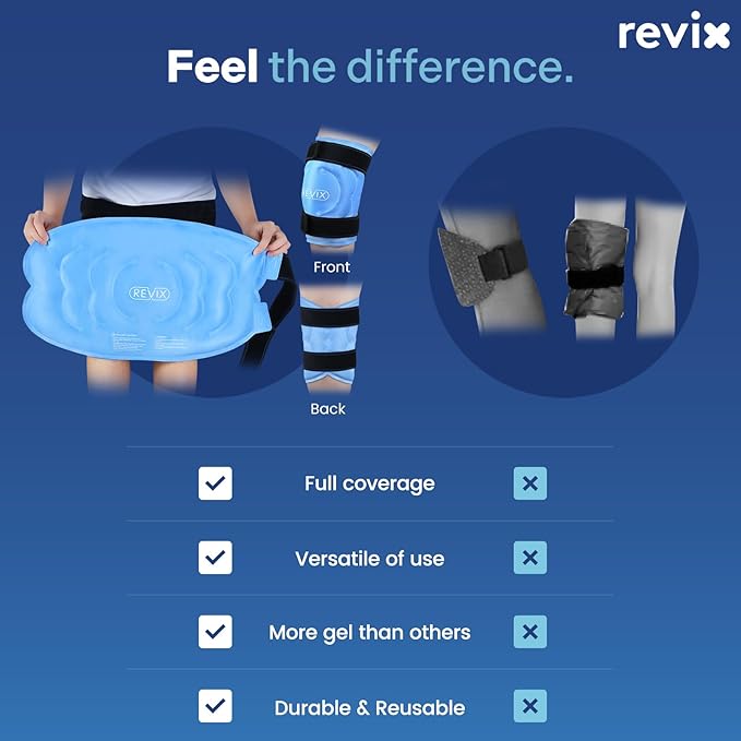 REVIX 20‘’ XXXL Knee Ice Pack Wrap Around Entire Knee, Extra Large Ice Pack for Leg Discomfort Reducing, Cold Compress Therapy, Reusable Ice Wraps for Back, Shoulder Relaxation, Post-Workout Recovery
