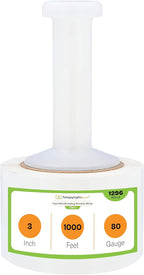 PSBM 1296 Rolls 3 Inch x 1000 Feet 80 Gauge Mini Stretch Film/Wrap with Plastic Handle, Heavy Duty Industrial Strength Clear Shrink Plastic Wrap for Moving, Packing, Shipping, Bundling & Storage