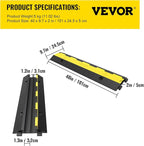 VEVOR 3 PCs Rubber Cable Protector Ramp, 2 Channel, 11000 lbs/axle Capacity Heavy Duty Hose Wire Cover Ramp Driveway, Traffic Speed Bump w/Flip-Open Top Cover, for Indoor&Outdoor