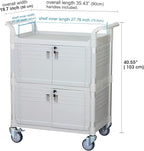 JaboEquip Large Lockable Medical Cart 3 Shelf Hospital Cart Overall Size L34.43xD19.69 inch, JBG-3D2, 606 lbs Load Cap. Off-White (Light Grey) Color