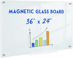 Magnetic Glass Whiteboard for Wall, 36" x 24" Glass Dry Erase Board, Large Frameless White Board for Home and Office with 1 Marker Tray - Normal White