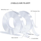 Double Sided Tape, Nano Tape, Transparent Adhesive Tape, Traceless Adhesive Tape, Removable, Washable, Reusable, Suitable for Carpets, Photo Walls, 9.85Ft Per Roll, 20 Rolls