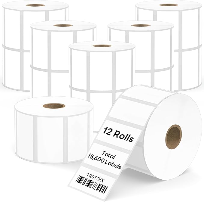 2" x 1" Direct Thermal Labels, Strong Adhesive Barcode & Address Stickers Compatible with Zebra, Rollo, Munbyn & Most Desktop Thermal Printers (12 Rolls, 1300 Labels/Roll, 15600 Total), TRSTGIX