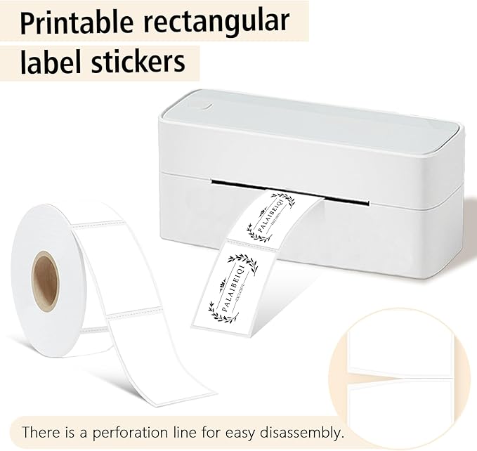 1x2 Inch Thermal Labels,500PCS Rectangle Stickers,Waterproof Removable Blank Stickers for Address,Jars,Freezer Containers & Pantry Organization,White