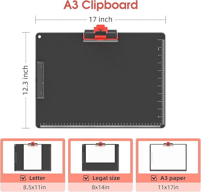 Clipboards with Pen Holder A3 Size 11 x 17 Inch Aluminum Protection Edge Clip Board for Classrooms, Offices, School, Doctor, Coaches [Upgraded Clip] (1 Pack)