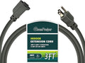 3 FT 12 Gauge Extension Cord Outdoor, Heavy Duty Weatherproof & Flame Retardant Black 3 Prong Power Cord, Outside for Garden & Lawn, 15 Amps 1875 Watts 125 VAC 12AWG SJTW, UL Listed