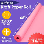 48" x 1200" (100 ft) Pink Kraft Paper Roll (Value Pack of 2), 45 lbs Thickness, Made in USA Colored Craft Paper for School, Bulletin Board - Odorless, Non-Toxic, Safe for Kids