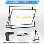Dry Erase Magnetic White Board, 16" x 12" Black Framed Double-Sided Desktop Whiteboard with Stand, Portable Small Whiteboard Set for Drawing, Office, Home, School