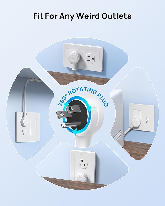 TROND Surge Protector Power Strip with 360° Rotating Flat Plug, 5 Widely Spaced Outlets with 2 USB C and 2 USB A, 1440J Surge Protector, Wall Mountable, Extension Cord 6ft for Home Office Dorm, White