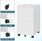 MIIIKO 2 Drawer File Cabinet with Lock, Home Office Filing Cabinets on Wheels, Under Desk 2 Drawers Storage for Legal/Letter/A4 Files,Fully Assembled