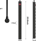 KF 10 Outlet Heavy Duty Power Strip with Surge Protector 2100J,15A/1875W Wall Mount Design, 8FT Extension Cord & Safety Switch for Home Office, Workshop, Gaming Setup, Studio - Black