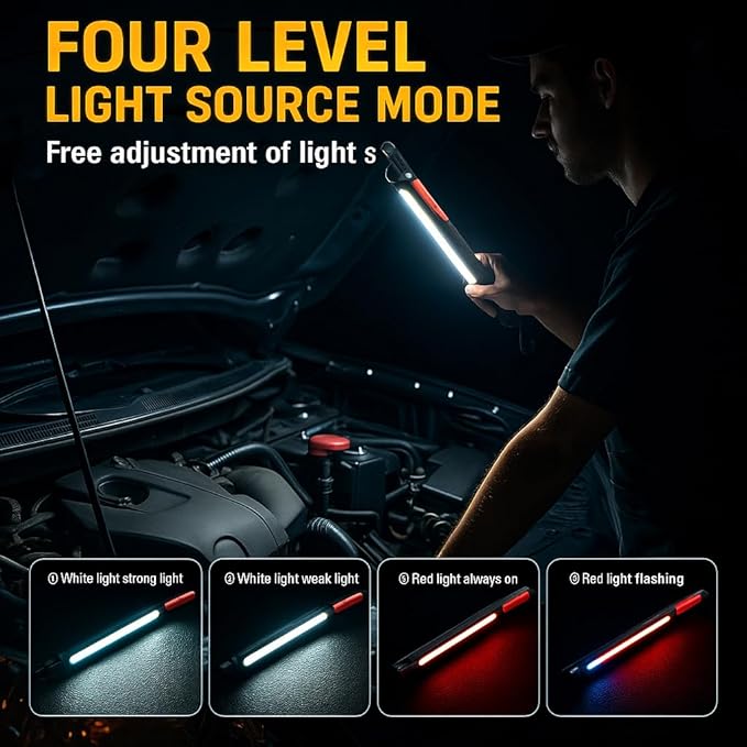 2026 Magnetic Rechargeable LED Work Light Bar, Under Hood Mechanic Light for Car Repair, Garage, Shop & Detailing, Portable Cordless Trouble Light with Strong Magnet & Hanging Hook (1 Pack)
