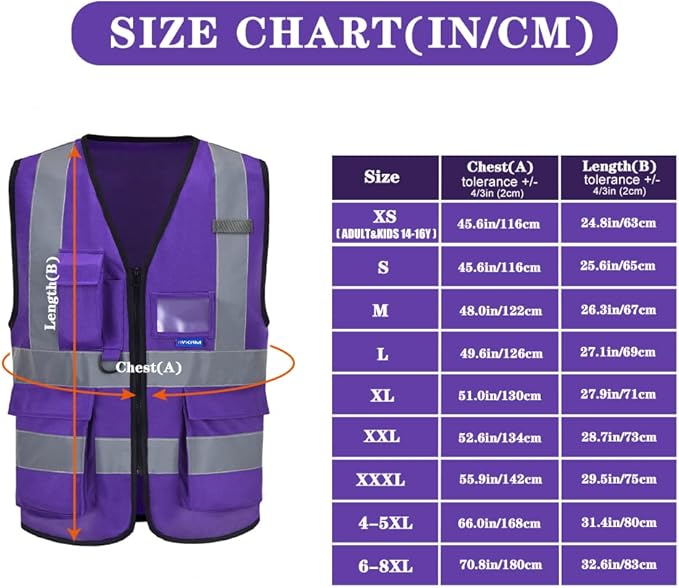 A-SAFETY Safety vest purple Protective Reflective Safety Vest Workwear, 7 Pockets Hi Vis Durable Vest with Reflective Tapes, 4 Lower Pockets, Purple