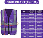 Hi Reflective Safety Vest,A-SAFETY, Hi Vis Bright Neon Colors Safety Vest with 4 Reflective Strips 7 Pockets (6XL, Purple)