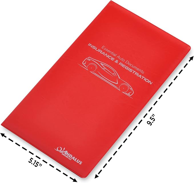Andalus Auto Registration & Insurance Card Holder Pack of 2, Waterproof Essential Car Registration Holder with Hook & Loop Closure, Perfect for Every Vehicles Glove Boxes (Red - 9.5" x 5.15")
