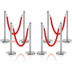 8Pcs Sliver Stanchion Post Queue Velvet Ropes and Posts with Soild Base and 4pcs 5 Ft Red Velvet Ropes Carpet Ropes Posts Stanchion Set Crowd Control Barriers for Party Supplies