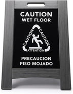 Premium Outdoor Composite Caution Wet Floor Sign – Bilingual w/Non-Skid Plastic Feet, Black Plate – For Hotels, Schools, Offices, Areas, Restrooms, Pool Decks - Grey (2 Pack)
