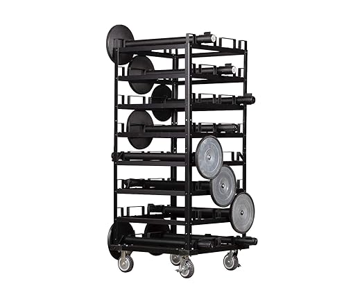 Trafford Industrial Stanchion Post Cart, 24 Posts, Horizontal Padded Storage and Locking Wheels for Safety