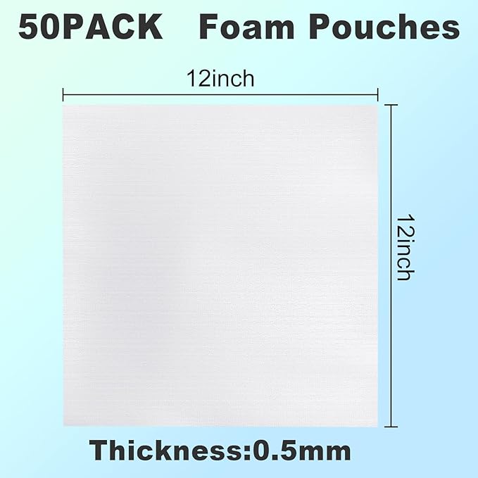 50Pack Foam Pouches,12" X 12" Dish Packing Foam Cushion Foam for Packing Dishes and glasses Moving Foam Wrap Pouches Packing Supplies for Moving