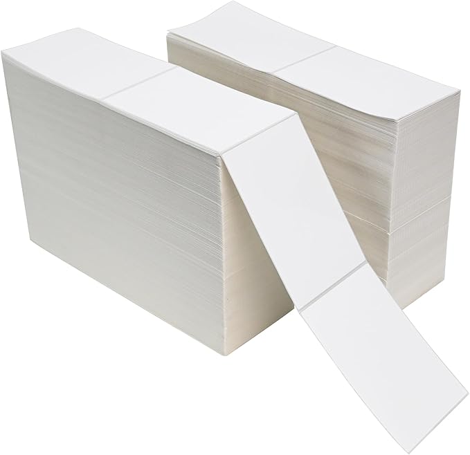 L LIKED 8000 Thermal Shipping Labels 4”x 6”in Fanfold, Permanent Adhesive, Perforated Line Labels Compatible with Direct Thermal Printings (2 Stacks, 4000 Labels/Stack)