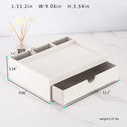 Leather Desk Organizer With Drawers, Home Cosmetics & Phone Remote Organizer, Drawer Plus Divider & Tray (white)
