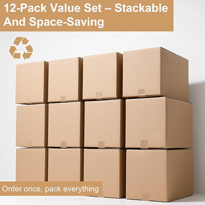 Large Moving Boxes with Handles Heavy Duty, 12 Pack 20" x 20" x 15" Double Corrugated Packing Boxes for Moving Shipping Storage (20"x 20"x 15"(with Handle))