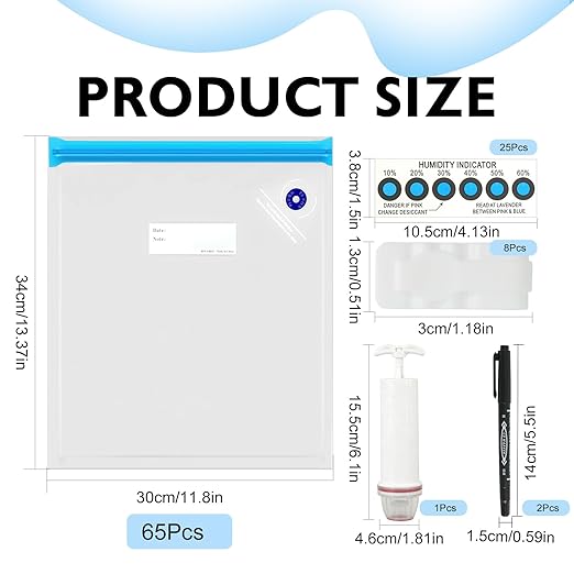 100 Pcs 3D Filament Storage Bags 13.4 x 11.8 Inch Reusable 3D Printer Filament Storage Bags and Humidity Indicator Cards Vacuum Sealed Kit with sealed bag clips pen pump for Keeping Files Dry