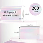 3x2 Inch Transparent Thermal Labels Stickers, Holographic Transparent Pink Direct Thermal Labels, Self-Adhesive Clear Waterproof Stickers for Logo Design- 200 Sheets