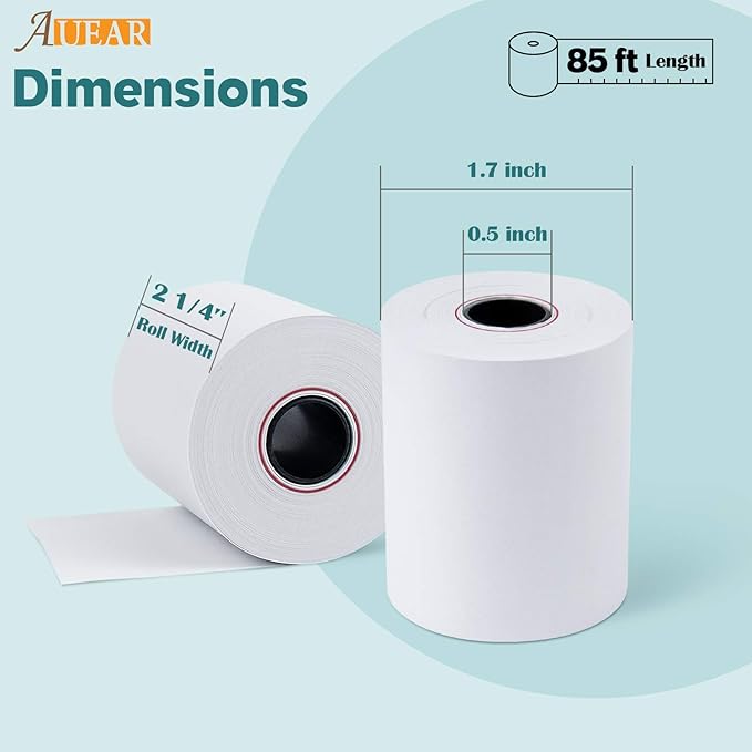 AUEAR, Thermal Cash Register POS Paper Rolls, 2 1/4" x 85' - BPA Free (100 Pack)