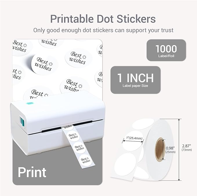 1 Inch Circle Dot Stickers 1000 PCS White Color Coding Thermal Labels Dots Writable Printable Small Round Stickers for Office, Classroom, Inventory, Garage, Organizing Storage, DIY