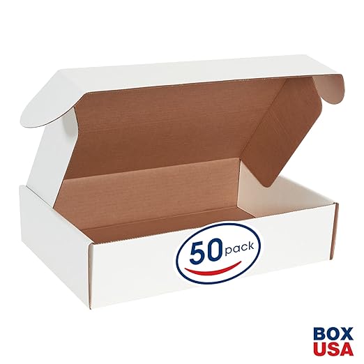 Box USA 17" Deluxe Shipping Boxes 17 1/8"L x 11 1/8"W x 4"H, 50-Pack - White Box Mailers for Packaging, Storage, Gifts or Bulk Business Orders